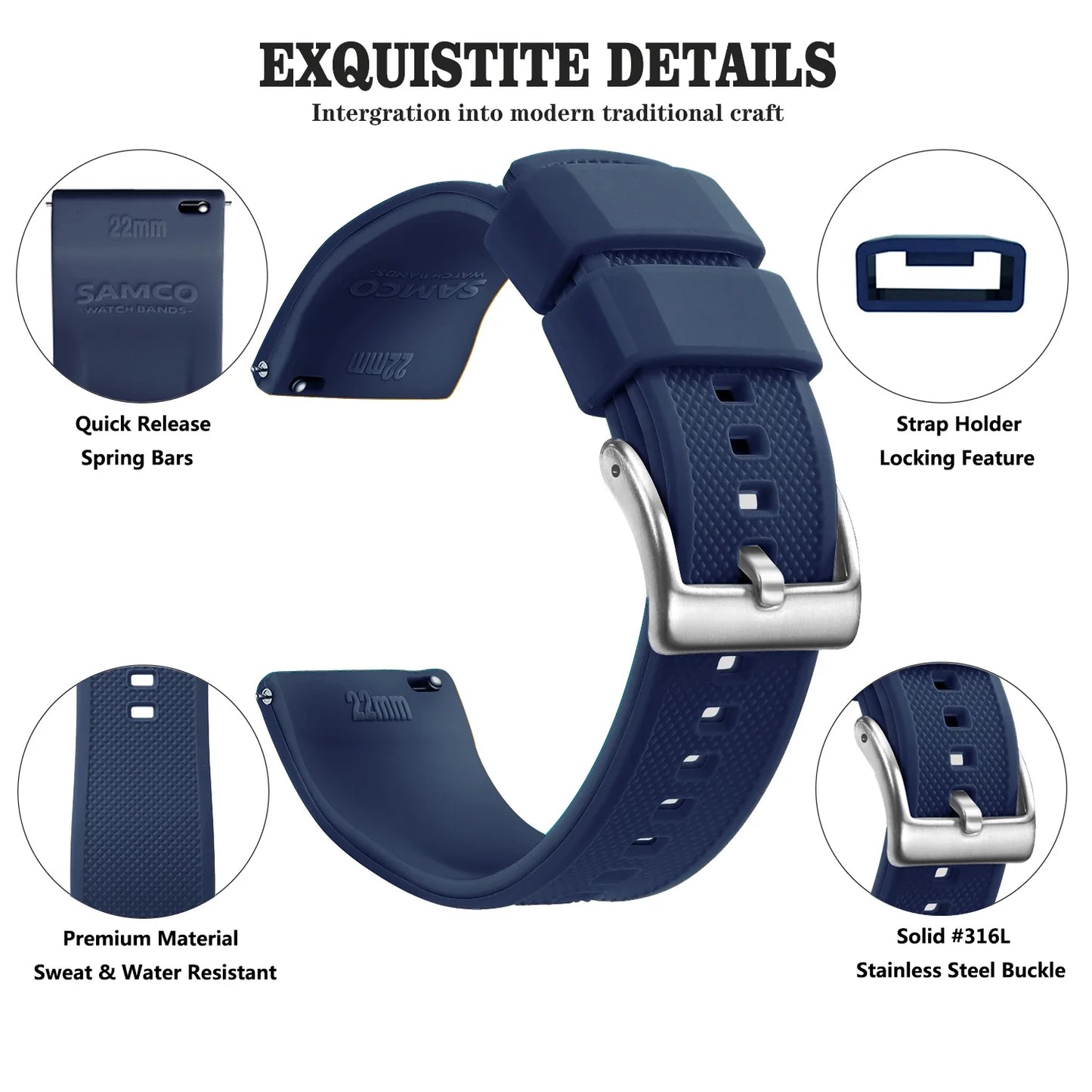 Premium Silicone Watch Band – Quick Release Rubber Strap, 18mm 20mm 22mm Replacement Watchband