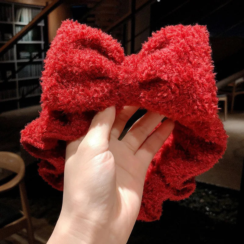 Soft Coral Fleece Bow Headband – Wash Face Hair Holder with Animal Ears for Women & Girls