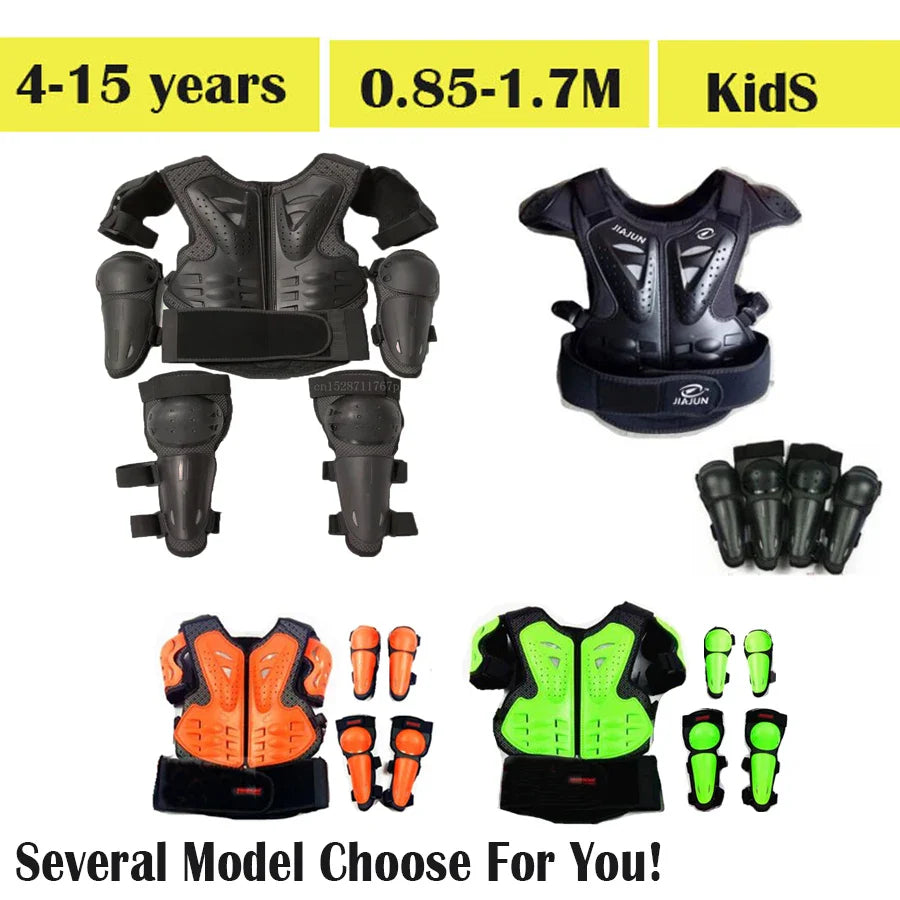 Kids Motocross Body Armor Vest – Chest, Spine & Knee Protection Gear for Boys & Girls (Height 0.85–1.7m)