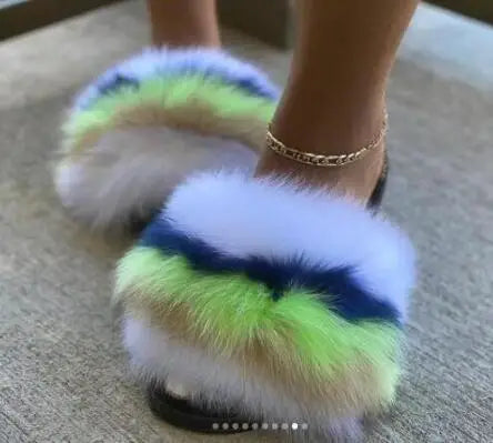 Girls’ Luxury Fluffy Fur Slippers – Warm Plush Indoor Flip Flop Slides for Women, New Arrival