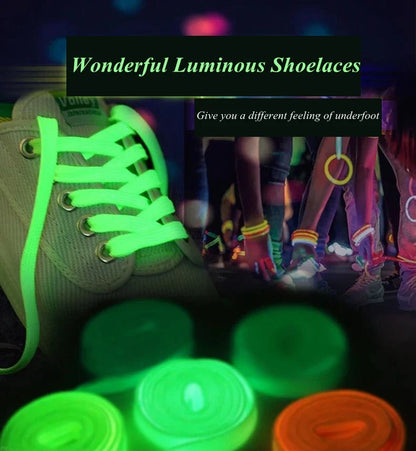 Luminous Flat Shoelaces - Glow in the Dark Fluorescent Sneaker & Canvas Shoe Laces, 80/100/120/140cm