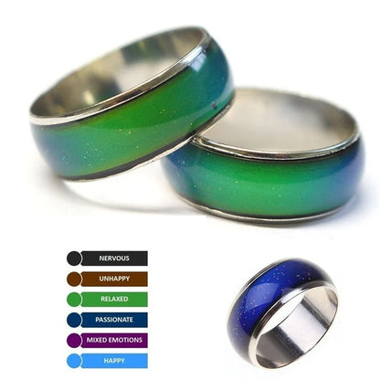 Changing Color Stainless Steel Mood Rings - Emotion Feeling Temperature Rings for Women, Men, Couples - Fine Jewelry Gift