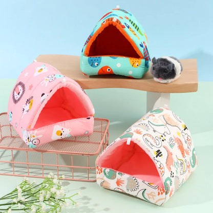 Cute Cartoon Rabbit & Squirrel Mini Pet Cage — Warm Winter Bed House for Hamsters, Mice, Rats & Guinea Pigs
