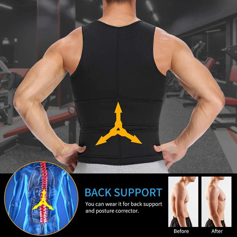 Men's Body Shaper Waist Trainer Vest – Slimming Shirt, Sauna Sweat Vest, Compression Undershirt, Shapewear, Fat Burner Workout Tank Top
