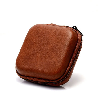 Leather USB Data Cable & Earphone Storage Bag – Mini Portable Zipper Headphone Case and Earbuds Pouch