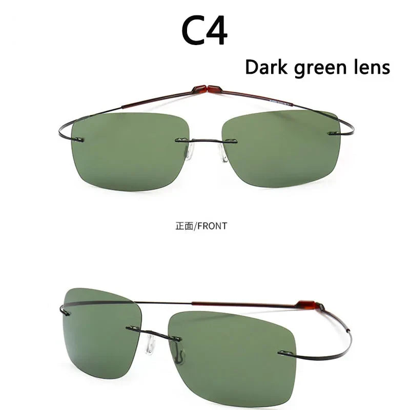2025 New Cool 100% Pure Titanium Rimless Sunglasses – Polarized Grey Lenses, Super Thin, UV400 Protection, Oculos De Sol