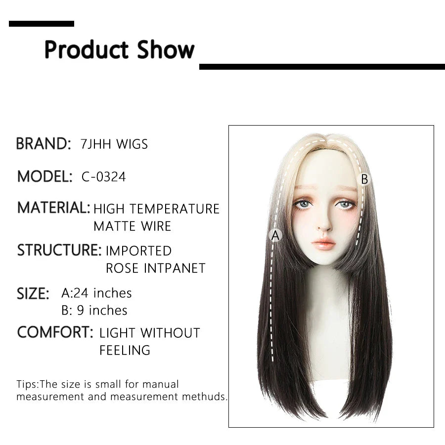 7JHHWIGS Long Straight Light Brown Synthetic Wig with Bangs – Heat-Resistant Daily Wear Wig for Women