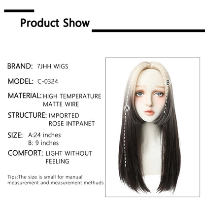 7JHHWIGS Long Straight Light Brown Synthetic Wig with Bangs – Heat-Resistant Daily Wear Wig for Women