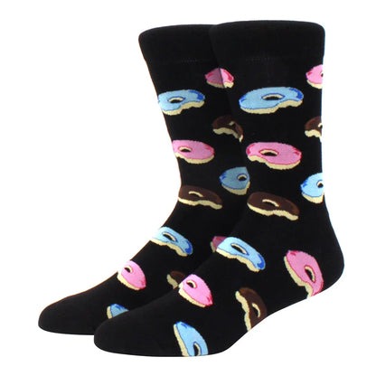 Men's Colorful Combed Cotton Jacquard Crew Socks - Striped Business Casual Dress Socks