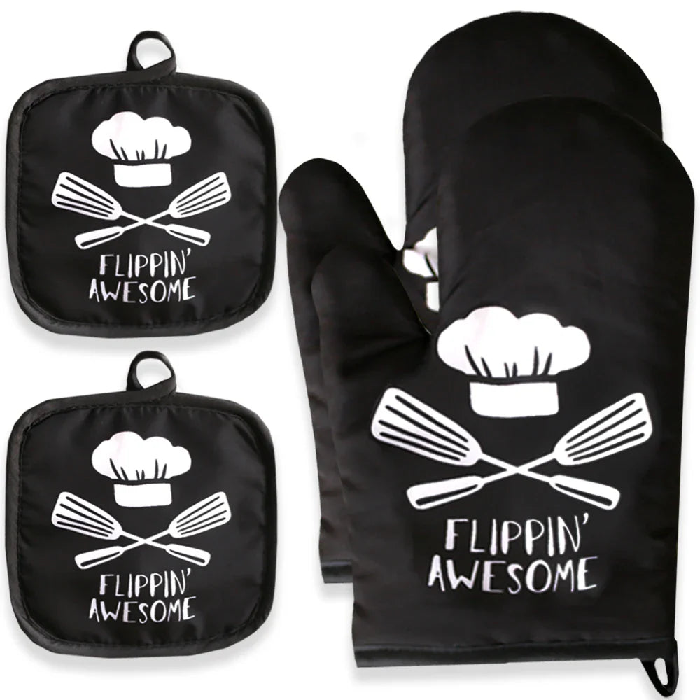 Custom Cartoon Microwave Oven Mitts & Potholder – Heat-Resistant Kitchen Gloves for BBQ, Baking & Cooking