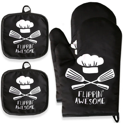 Custom Cartoon Microwave Oven Mitts & Potholder – Heat-Resistant Kitchen Gloves for BBQ, Baking & Cooking