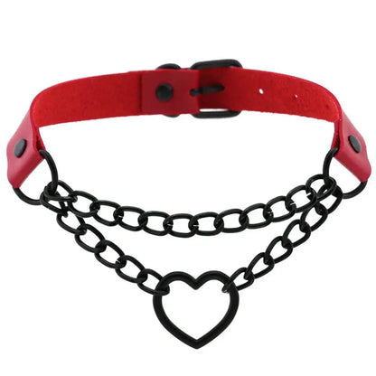 Vintage Heart Necklace Choker – Goth Collar with Chain, Grunge Punk, Cute Kawaii Egirl Harajuku Accessories for Girls