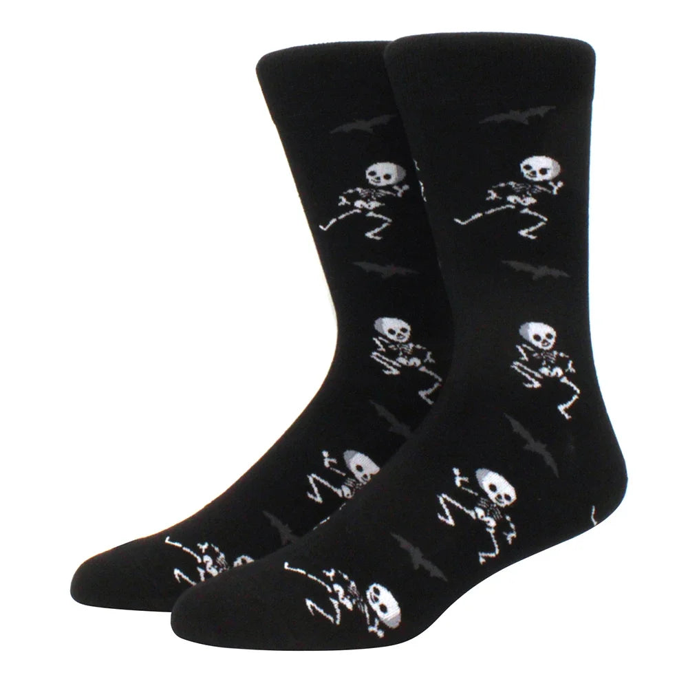 Men's Colorful Combed Cotton Jacquard Crew Socks - Striped Business Casual Dress Socks