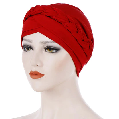 Women’s Cotton Head Scarf – Solid Turban Bonnet Hijab Cap with White Pearl Inner, Muslim Arab Wrap