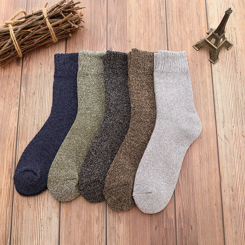 5 Pairs Thick Wool Socks for Men - High-Quality Thermal Cotton Winter Socks, Christmas Gift Size 38-45