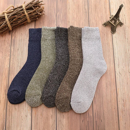 5 Pairs Thick Wool Socks for Men - High-Quality Thermal Cotton Winter Socks, Christmas Gift Size 38-45