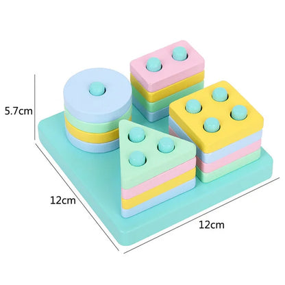 Hot Kids Montessori Wooden Toys – Macaron Blocks, Music Rattles, Colorful Educational Learning Blocks for Babies