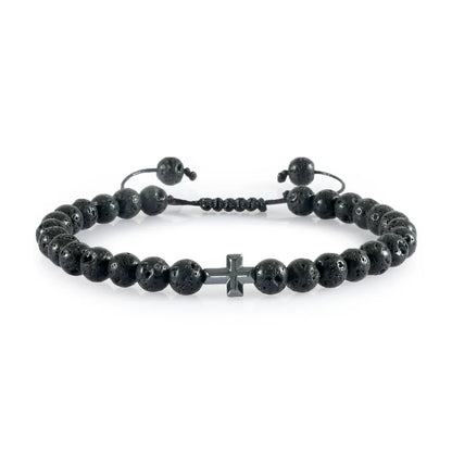 Natural Stone Bead Cross Bracelet - 6mm Braided Christian Prayer Jewelry with Jesus Charm for Men & Women