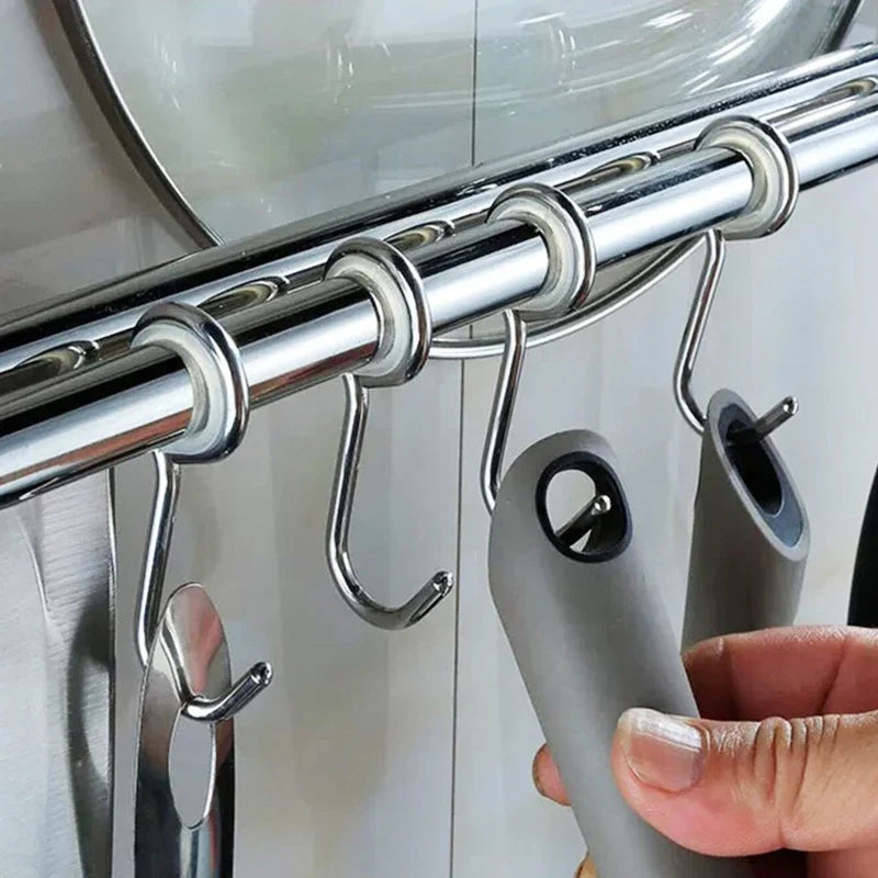 Wall Mounted Stainless Steel Utensil Rack – Kitchen Hanging Rail with 6/8/10 Removable Hooks Organizer