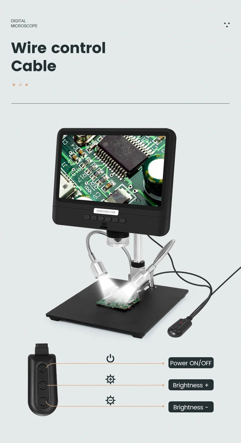 Andonstar AD208 Digital Microscope – 8.5" Adjustable LCD, 1080P HD, Black, Soldering Tool