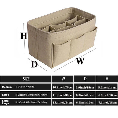 Fashion Women's Cosmetic Bag: Makeup Organizer Felt Insert Bag for Handbag - Fits Various Brand Bags, Felt Cloth Inner Bag