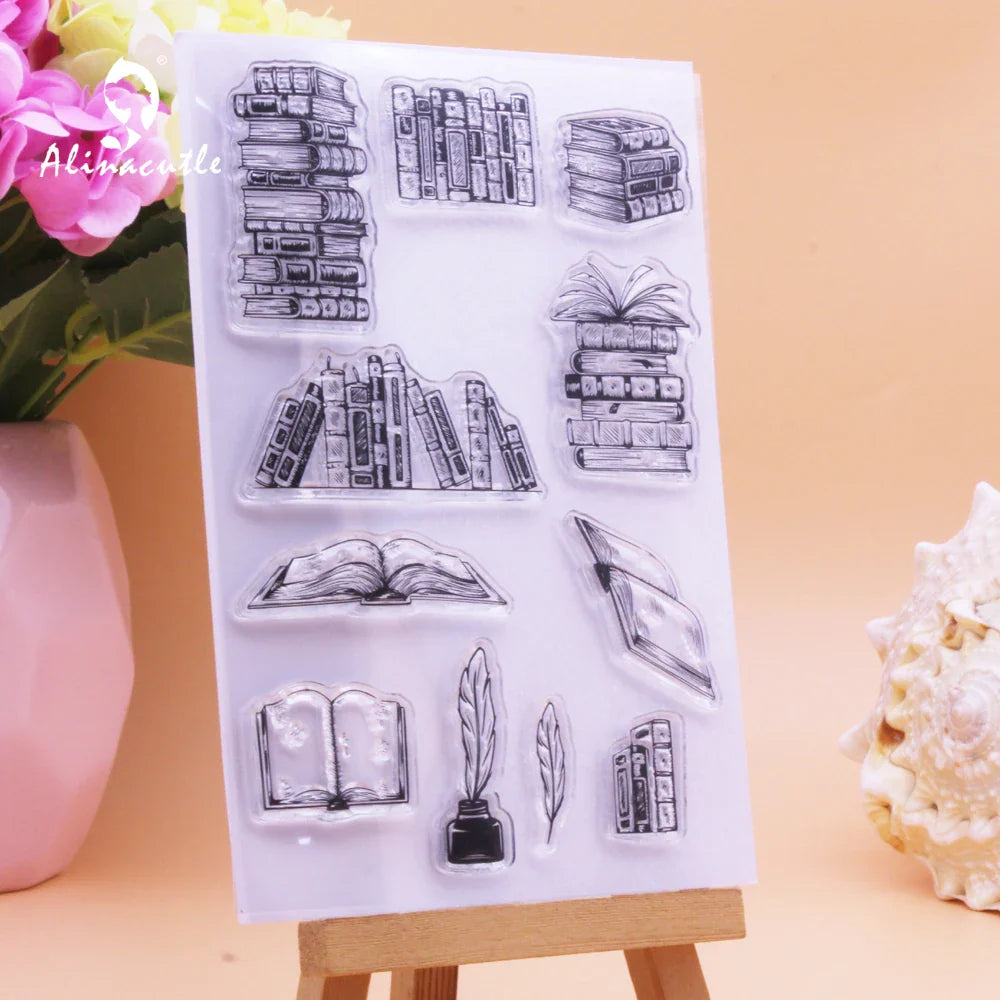Alinacutle Clear Stamps - Book Library Knowledge DIY Scrapbooking Rubber Silicon Stamps for Card Albums & Paper Crafts