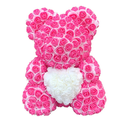 2024 40cm Rose Bear – Heart-Shaped Artificial Flower Teddy Bear for Valentine’s, Wedding, Birthday & Christmas Gifts