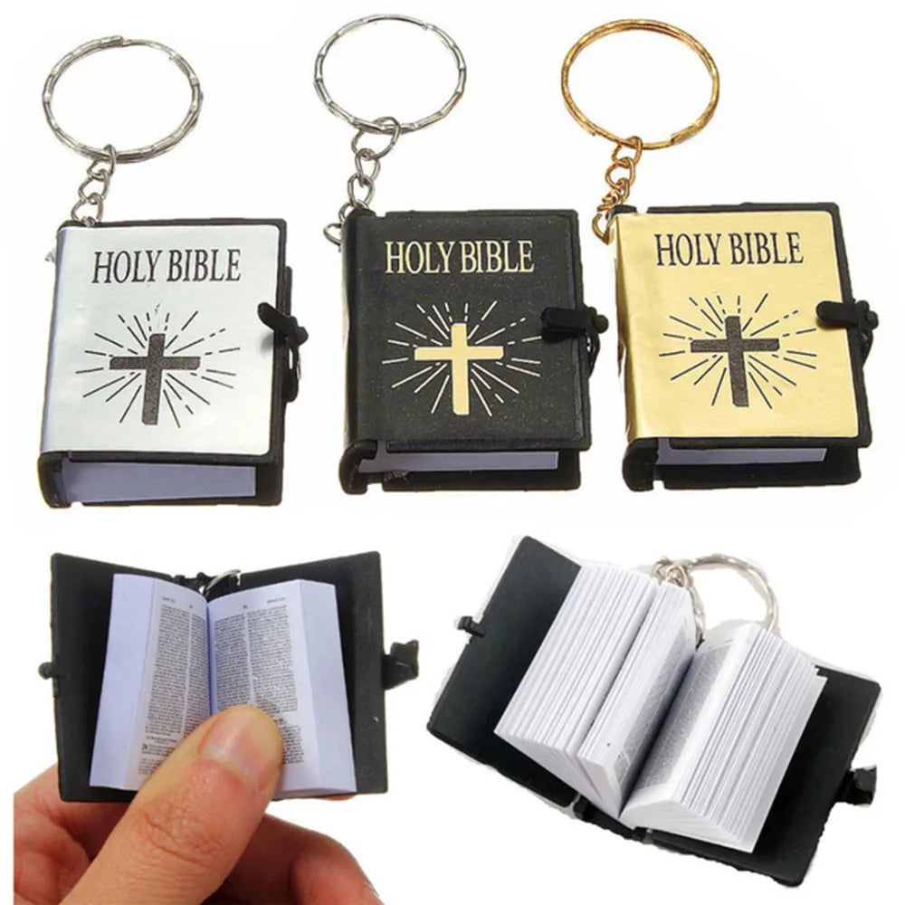 Mini English Holy Bible Keychain - Christian Jesus Cross & Muslim Keyring, Prayer God Bless Charm for Women’s Bag