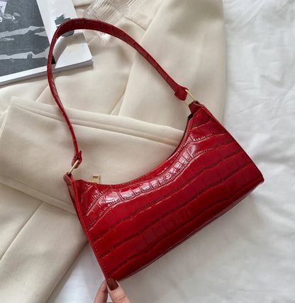 Fashion PU Leather Handbag for Women – Alligator Pattern Small Underarm Messenger Bag & Purse