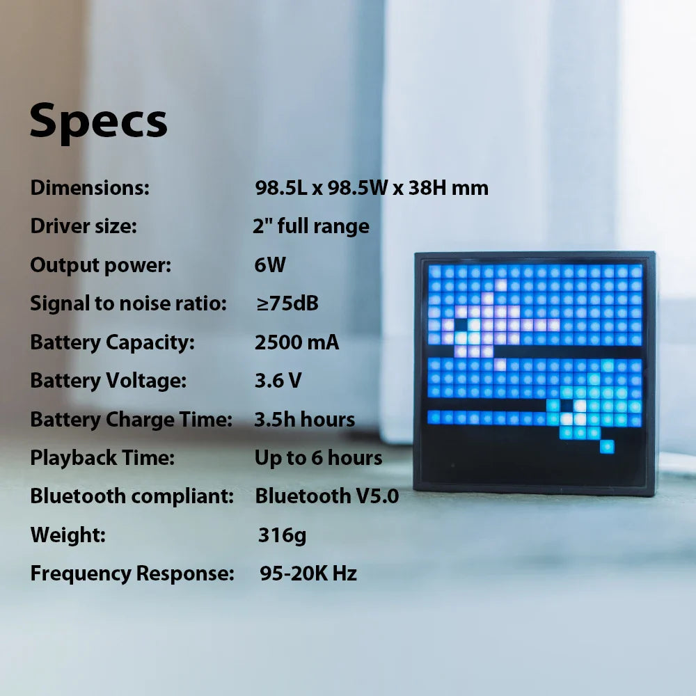 Divoom Timebox Evo Bluetooth Speakers – Wireless with Clock, Alarm, Programmable LED Display for Pixel Art Creation, Unique Gift