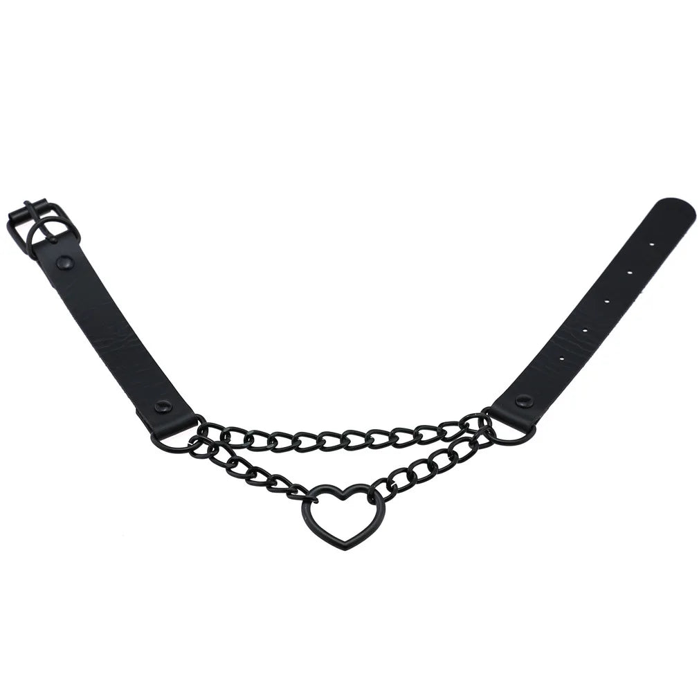 Vintage Heart Necklace Choker – Goth Collar with Chain, Grunge Punk, Cute Kawaii Egirl Harajuku Accessories for Girls