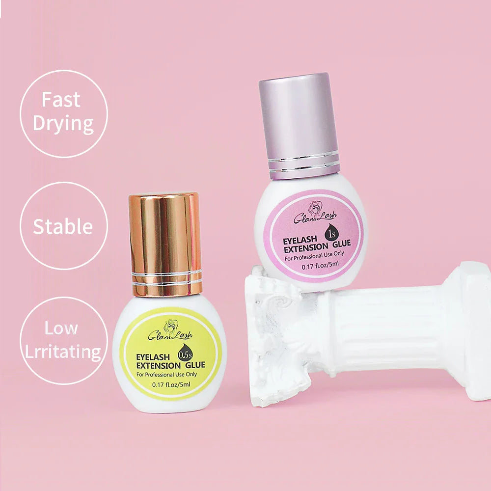 GLAMLASH Eyelash Extension Glue — Black Adhesive Kit for Individual False Lashes, 0.3–2 Sec Dry Time, Professional Use