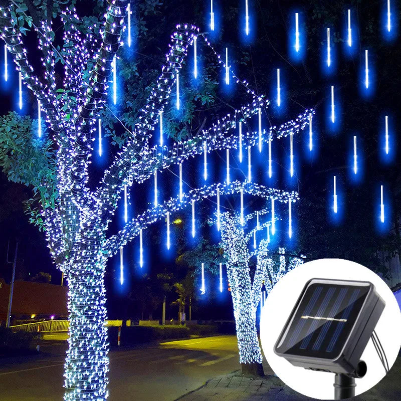 Solar LED Meteor Shower Light Holiday String - Waterproof Fairy Garden Decor for Outdoor LED Street Garland and Christmas Decoration