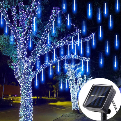 Solar LED Meteor Shower Light Holiday String - Waterproof Fairy Garden Decor for Outdoor LED Street Garland and Christmas Decoration