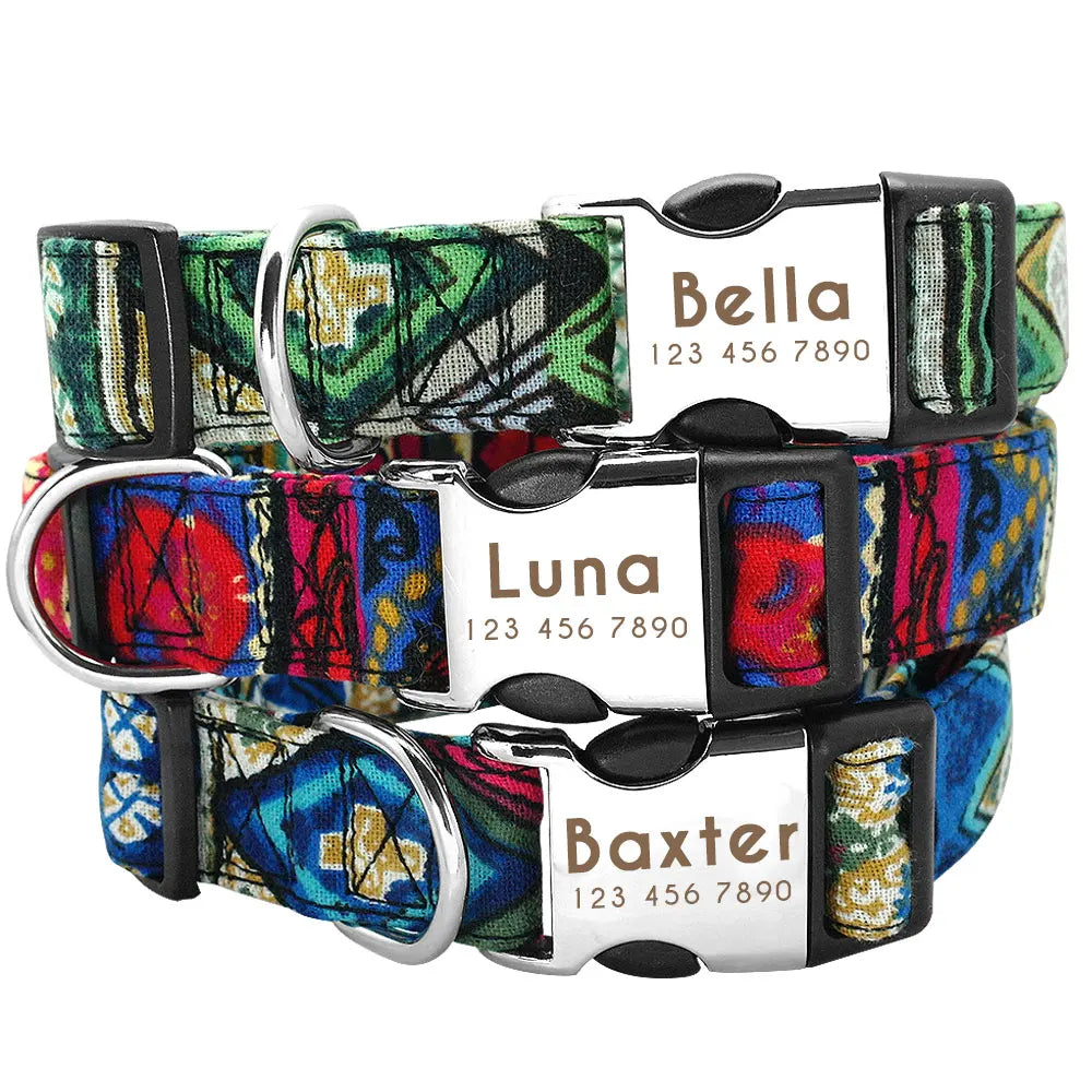 Adjustable Nylon Dog & Cat Collar – Personalized ID Collar with Engraved Name Buckle, Anti-Lost for Small, Medium & Large Pets