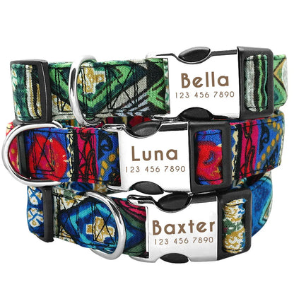 Adjustable Nylon Dog & Cat Collar – Personalized ID Collar with Engraved Name Buckle, Anti-Lost for Small, Medium & Large Pets