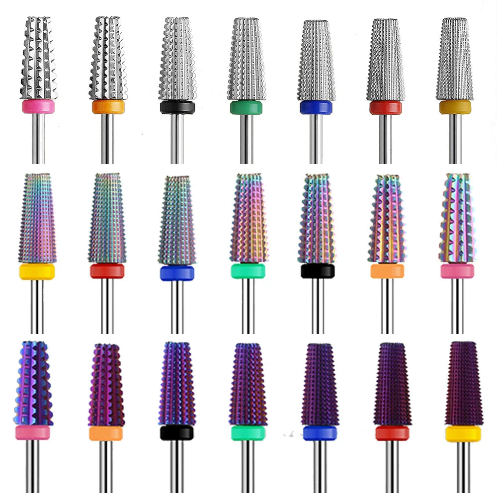 Purple 5-in-1 Tapered Carbide Nail Drill Bits - Milling Cutter for Manicure, Gel & Acrylic Removal, Nail Accessories Tool