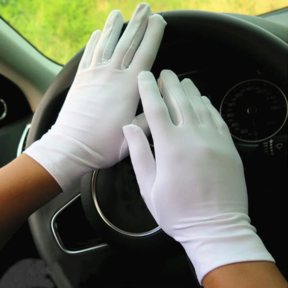 Spring Summer Spandex Stretch Gloves – Thin Elegant Etiquette Dance Gloves for Men & Women, Black & White Formal Jewelry Gloves