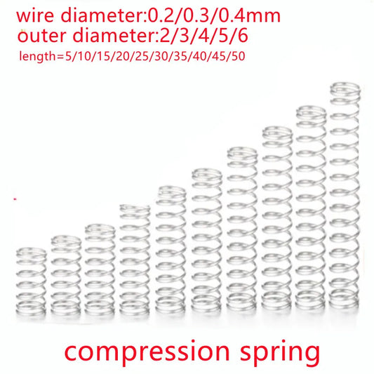 20PCS Stainless Steel Compression Springs – 304 SUS Y-Type Rotor Return Springs in 0.2mm, 0.3mm & 0.4mm Wire Diameter
