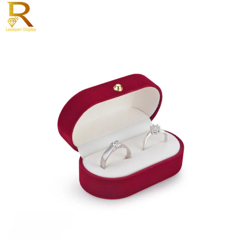 Velvet Jewelry Ring Box — Double Ring Organizer Trinket Box for Wedding & Gift