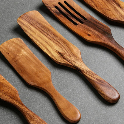 1-9pcs Teak Wood Tableware Set – Natural Wooden Cooking Spoons, Colander Spoon & Soup Skimmer Kitchen Tool Kit