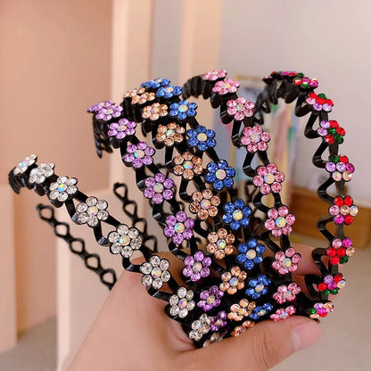 Rhinestone Pearl Flower Hairband - Non-Slip Elastic Headband for Women & Girls