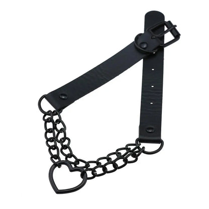 Vintage Heart Necklace Choker – Goth Collar with Chain, Grunge Punk, Cute Kawaii Egirl Harajuku Accessories for Girls