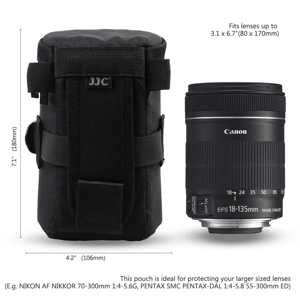 JJC Waterproof Camera Lens Bag — Storage Pouch with Belt for Canon, Nikon, Sony, Fujifilm DSLR