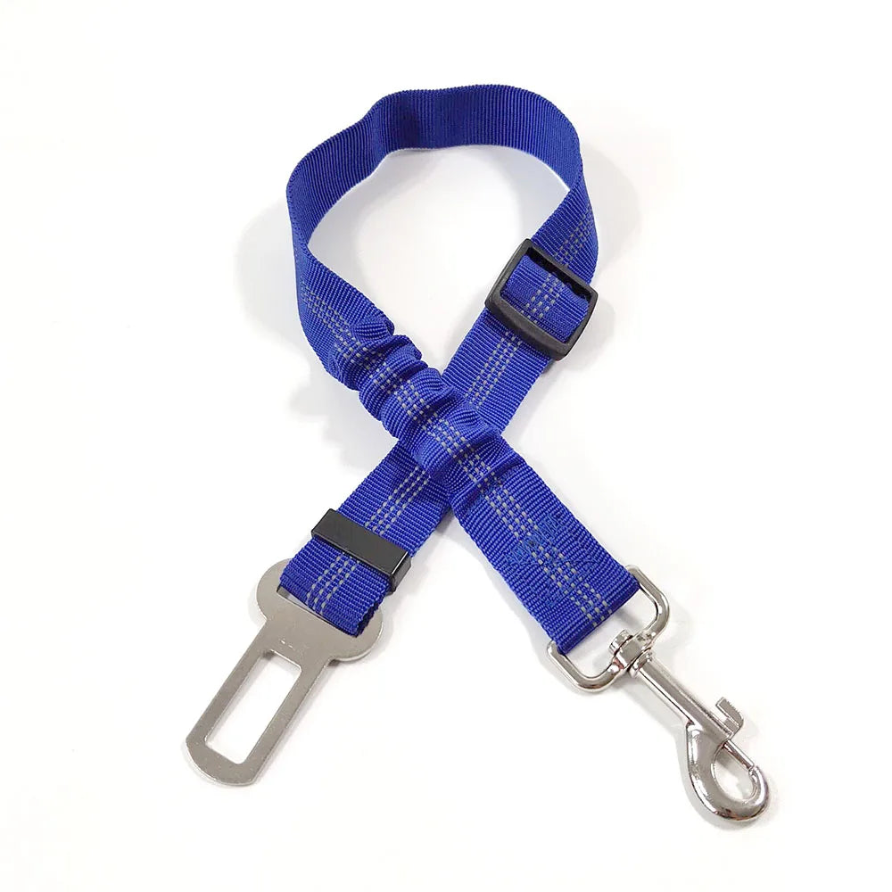Adjustable Dog Car Seat Belt Harness – Nylon Reflective Elastic Safety Strap with Cushioning for Pet Travel