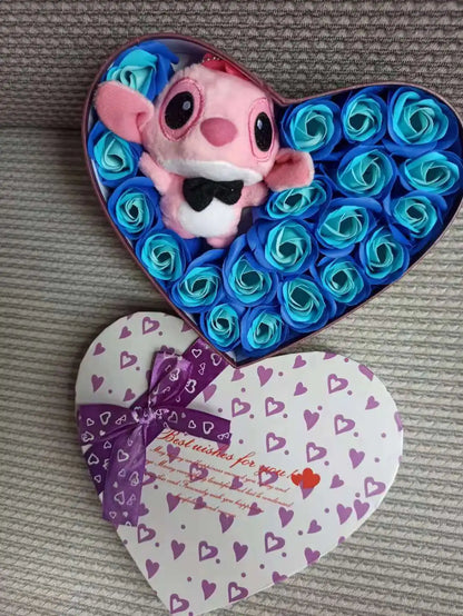 Disney Lilo & Stitch Plush Doll with Rose Bouquet – Gift Box & Flower Arrangement for Valentine’s & Christmas