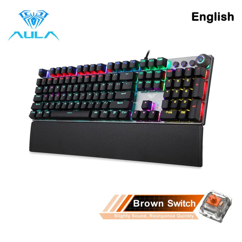 AULA F2088 Mechanical Gaming Keyboard – 104 Keys, Anti-Ghosting, Brown/Blue Switch, Wired RGB Backlit for PC & Laptop