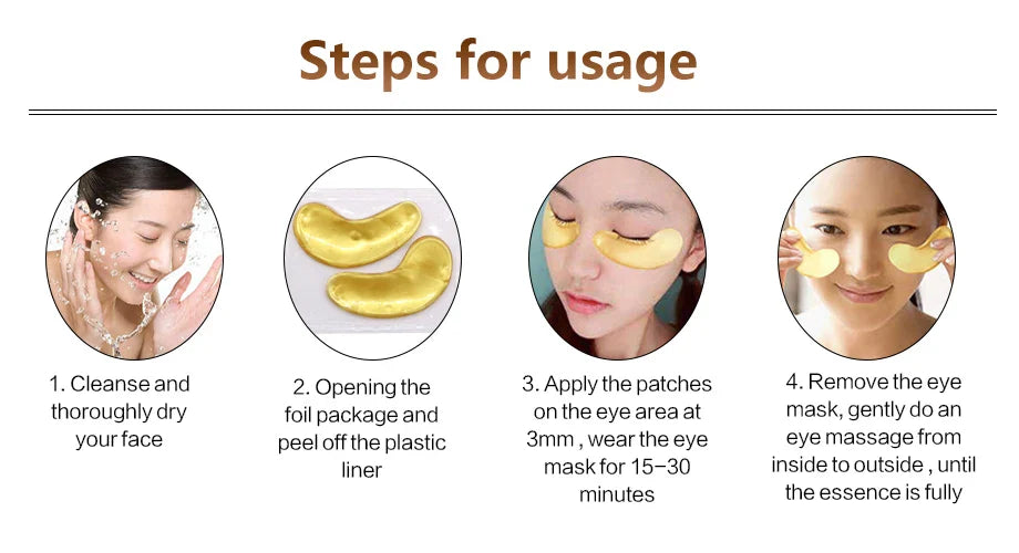 InniCare Crystal Collagen Gold Eye Masks – 50/60/80/100 Pcs Anti-Dark Circle Beauty Patches for Eye Skin Care, Korean Cosmetics