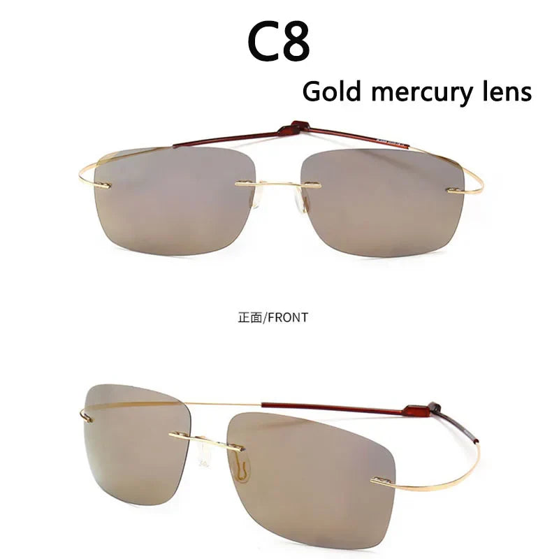 2025 New Cool 100% Pure Titanium Rimless Sunglasses – Polarized Grey Lenses, Super Thin, UV400 Protection, Oculos De Sol