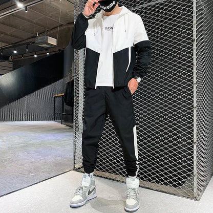 2025 Men’s Tracksuit 2-Piece Set — Hooded Jacket & Jogger Pants for Casual, Running & Sports